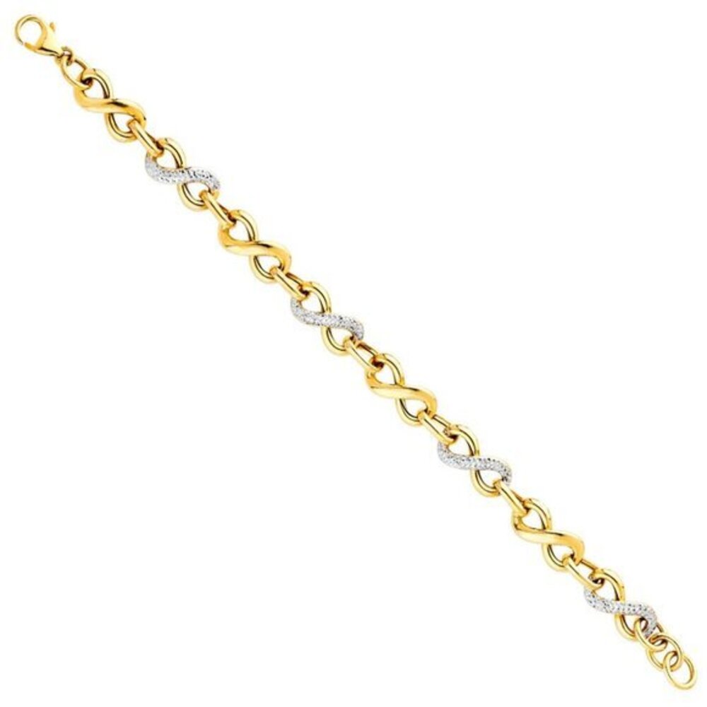 New Solid 14K Gold CZ Infinity Bracelet 7.5" inches